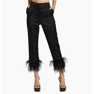 Kate Spade Black Tech Satin Feather-Trim Pants Size 6 NWT